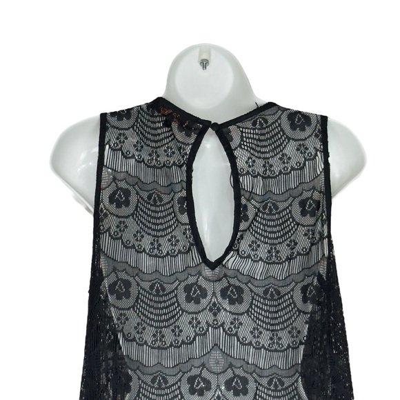 Love & Legend Black Lace With Gold Silver  Beading Sheer Sleeveless Top Large - Picture 5 of 12